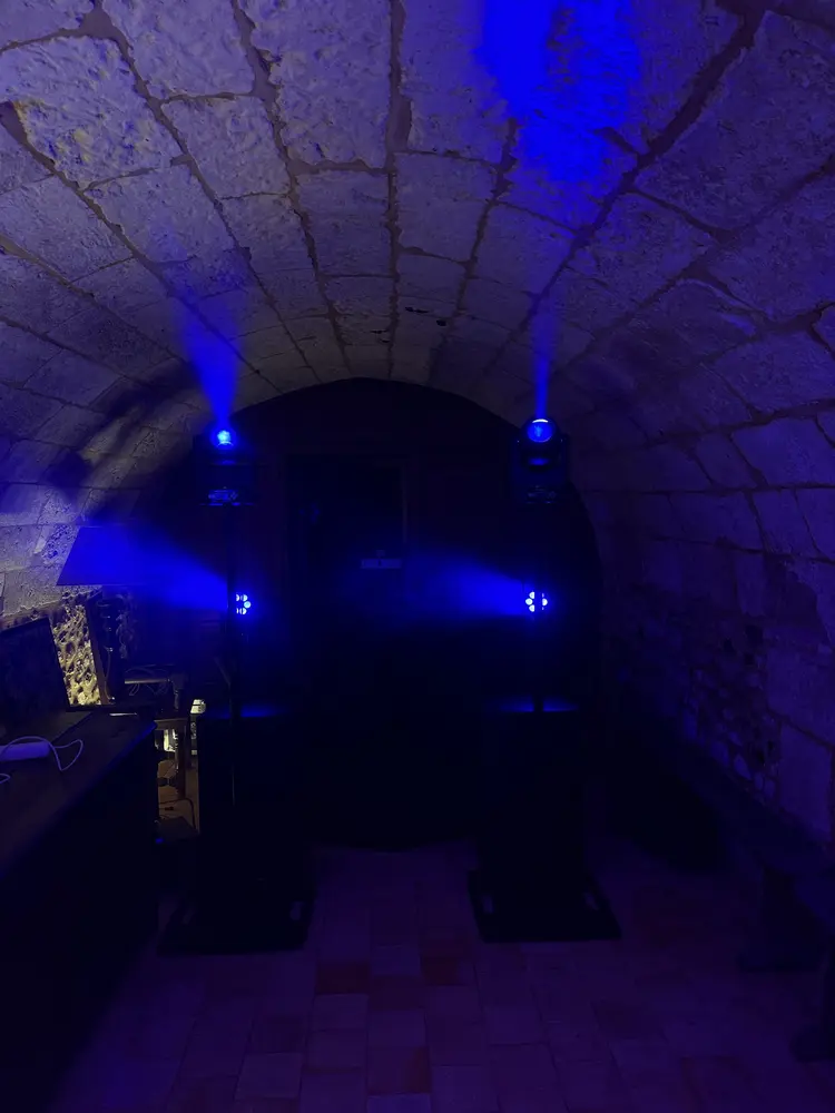 Soirée en cave voûtée — Lyres sur pieds, ambiance bleue